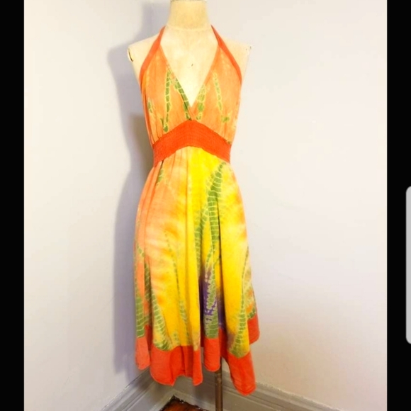 Jessica Taylor Dresses & Skirts - TIE DYE HALTER DRESS JESSICA TAYLOR FESTIVAL HIPPIE CHIC RAINBOW PLUS SIZE 1X